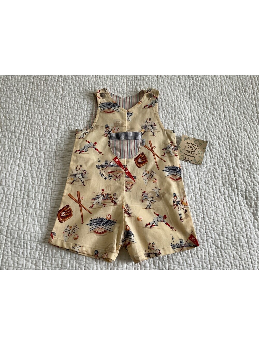 Cozy Toes Vintage-Style Baseball Print Jon Jon Sleeveless Romper 6-9 Months NWT